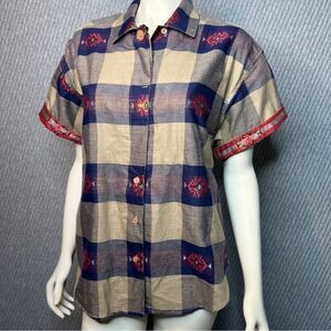 Angelique‎ Imports NYC 90’s Camp Shirt Southwest Plaid Rare Size M Deadstock
